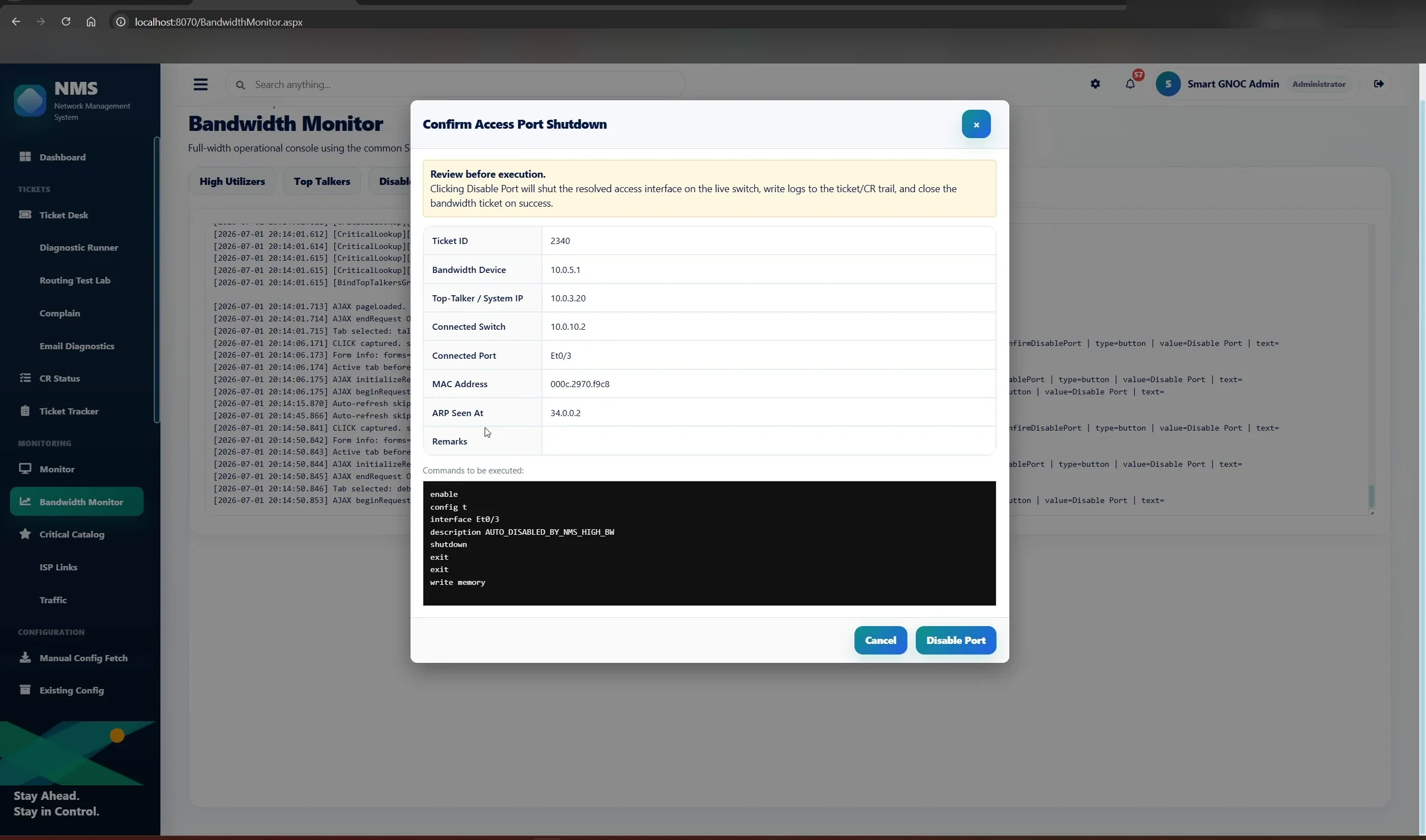 Smart GNOC workflow screenshot 18